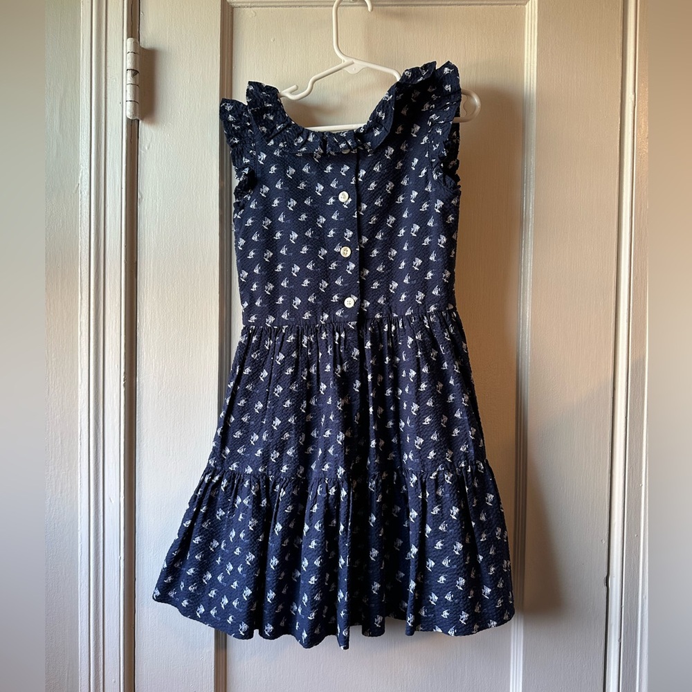 Navy Blue Kids Dress with White Patterns